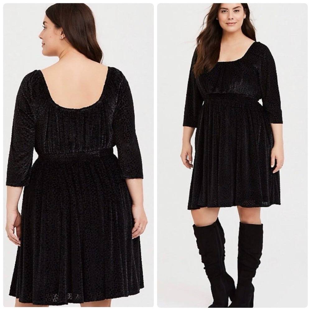 Torrid Black Mesh Flocked Peasant Midi Dress Size 1 1X 14-16 Whimsygoth Goth NEW